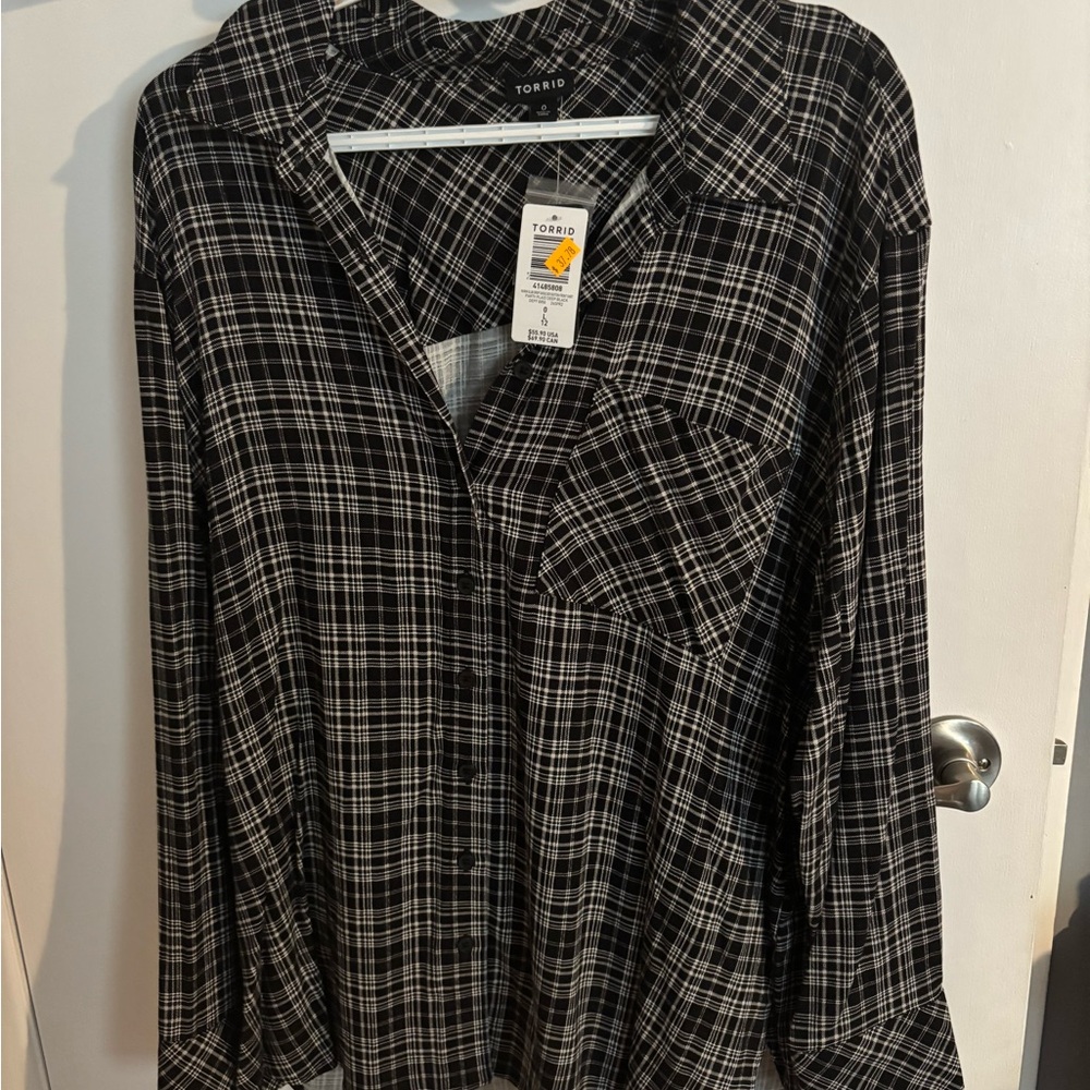 Torrid Monochrome Plaid Button-Up Shirt
